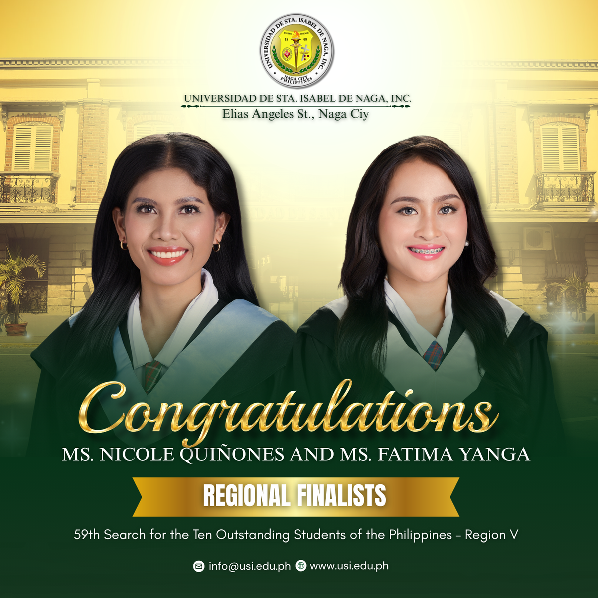 Nicole Quiñones and Fatima Yanga Named Regional Finalists in the 59th Search for the Ten Outstanding Students of the Philippines – Region IV